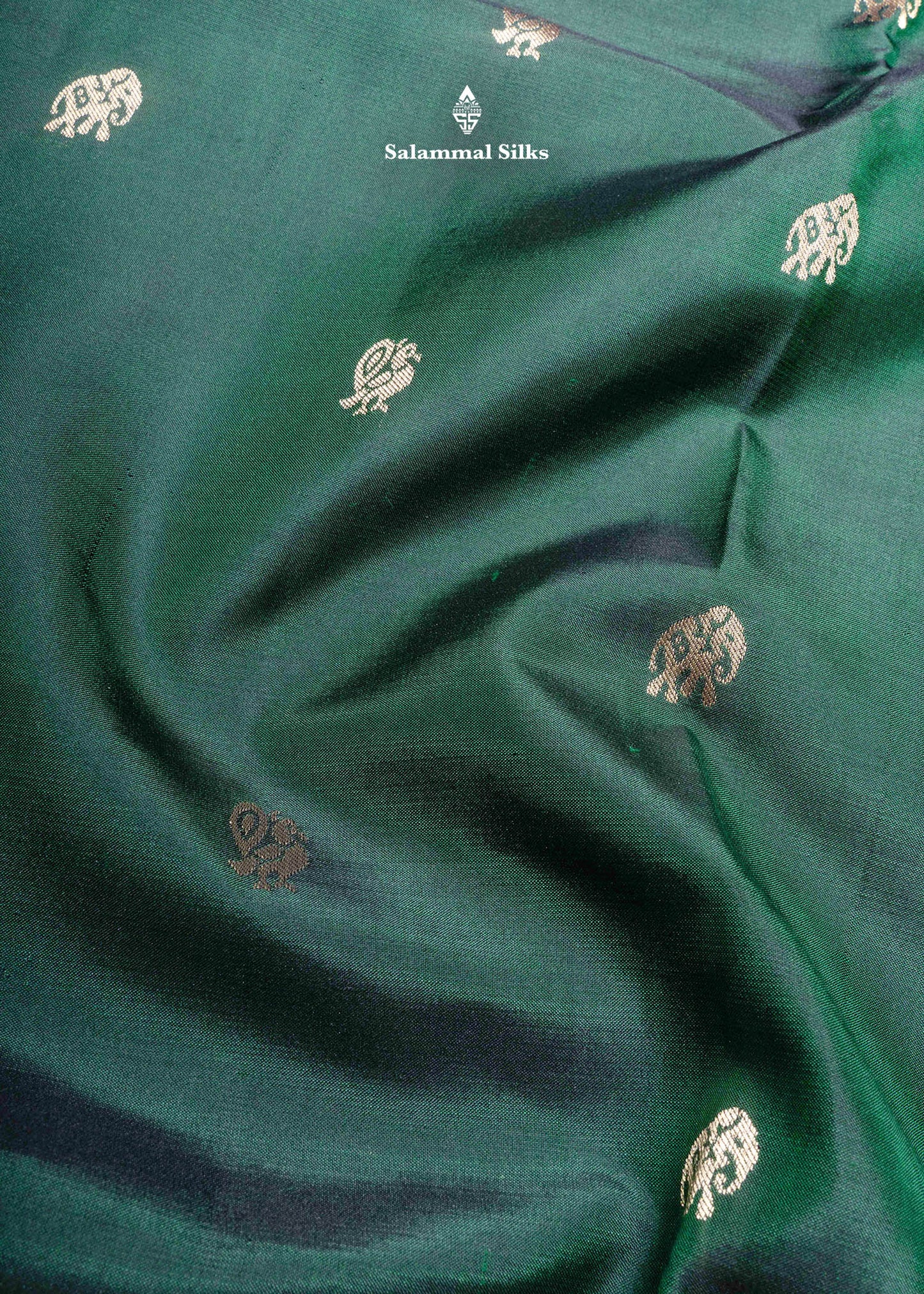 Kanjivaram Bottle Green Pure Silk Saree With Gold Zari Border