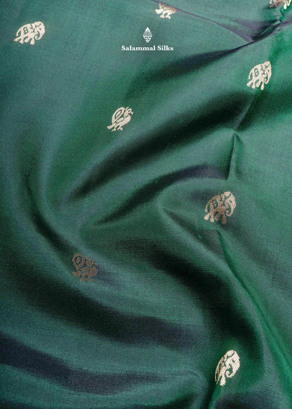 Kanjivaram Bottle Green Pure Silk Saree With Gold Zari Border