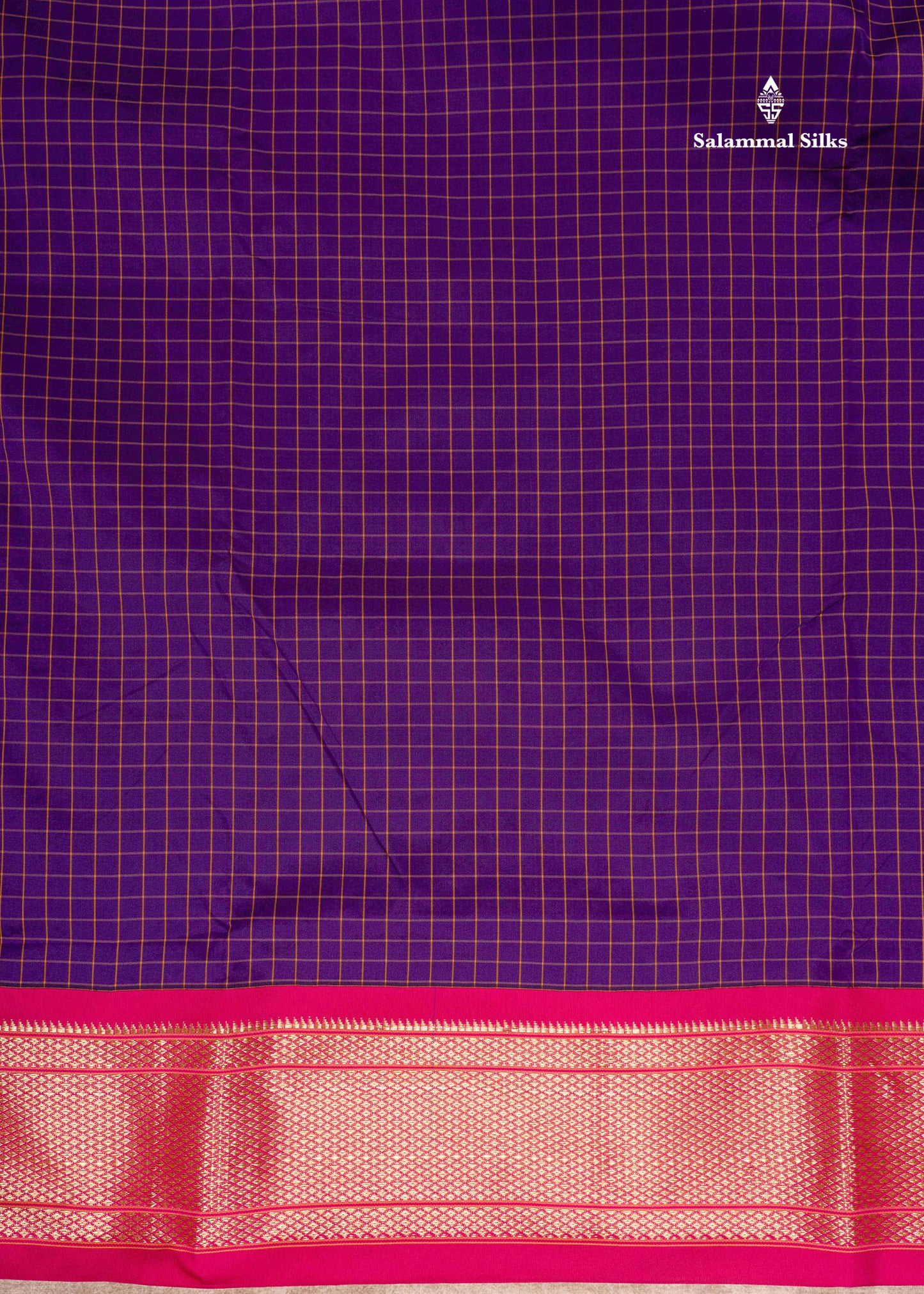 9 Yards Semi Silk Saree Violet Colour with Pink Border