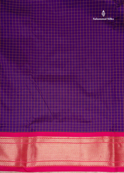 9 Yards Semi Silk Saree Violet Colour with Pink Border
