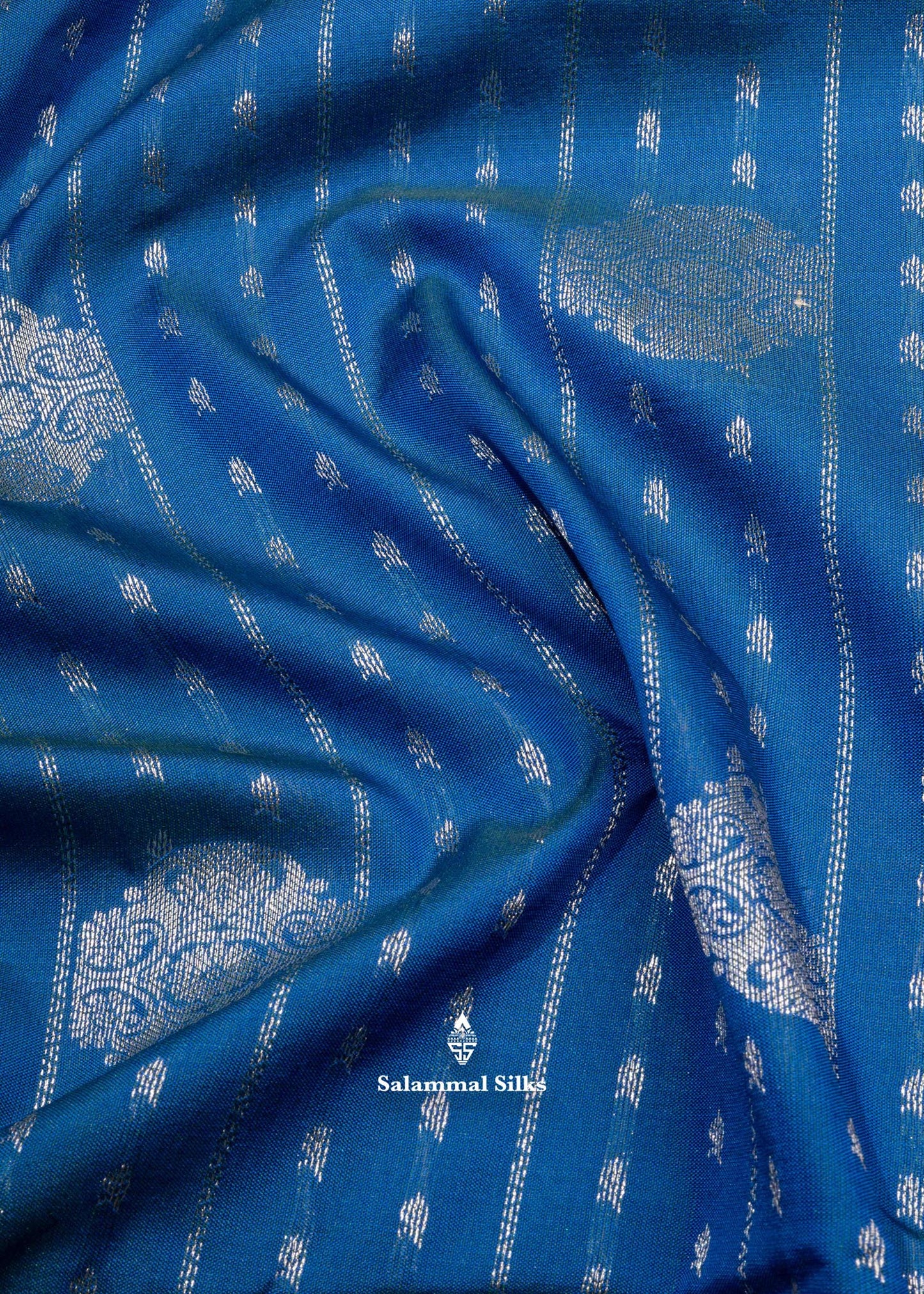 Royal Blue Semi Silk Saree With Silver Zari Long Border