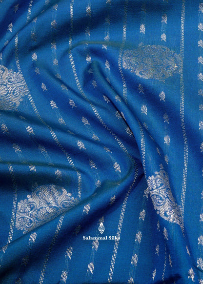 Royal Blue Semi Silk Saree With Silver Zari Long Border