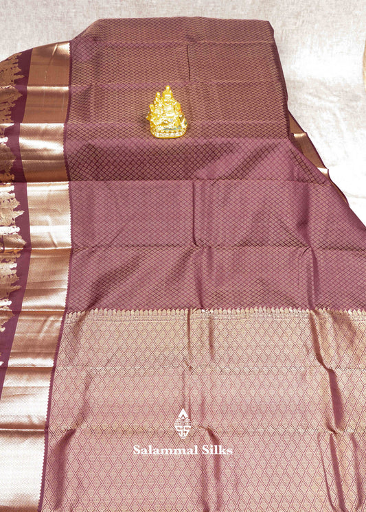 Brown Color Pure Kanjivaram Silk Saree with Emboss body, Pallakku Border & Blouse