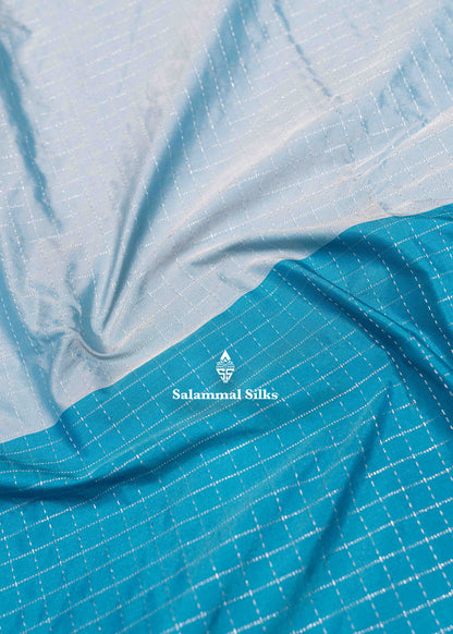 Ice Blue & Rama Blue Colour Half And Half Semi Silk Saree With Blouse