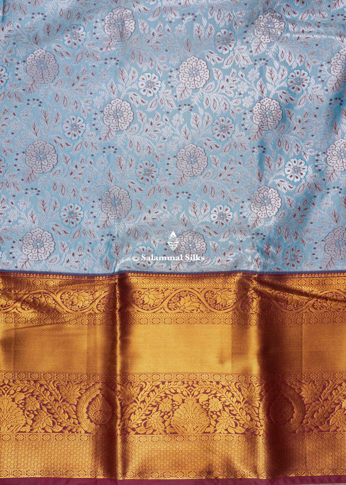 Ice Blue Semi Silk Saree With Maroon Colour Border