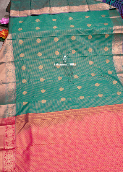 Bottle Green Semi Silk Saree With Copper Zari Border