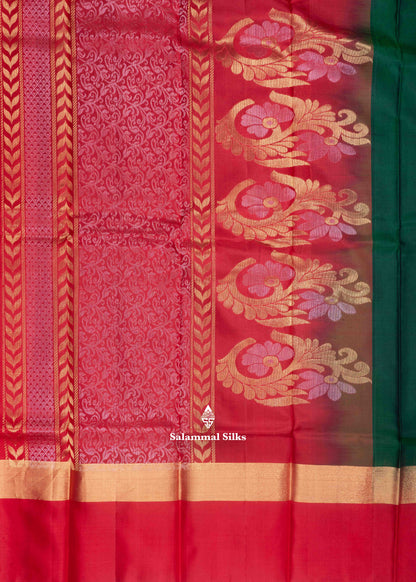 Kanjivaram Bottle Green Pure Silk Saree With Pochampally Blouse