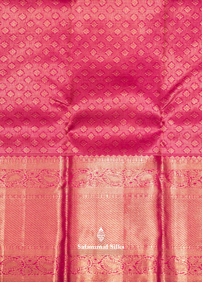 Half White Colour Kanjivaram Pure Silk Saree With Light Pink Long Size Border