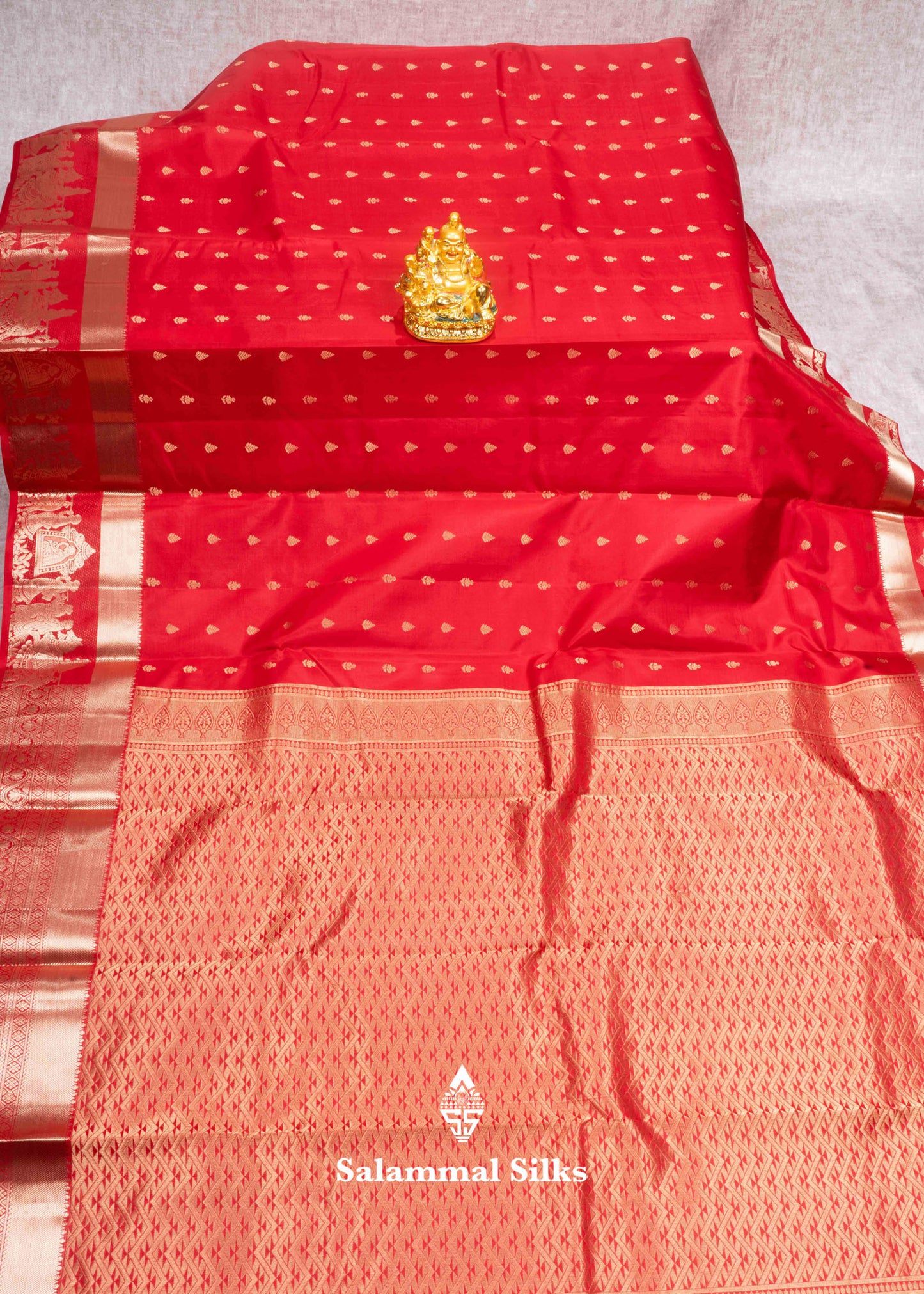 Chilli Red Color Kanjivaram Pure Silk Saree Pallakku Fancy Border & Blouse