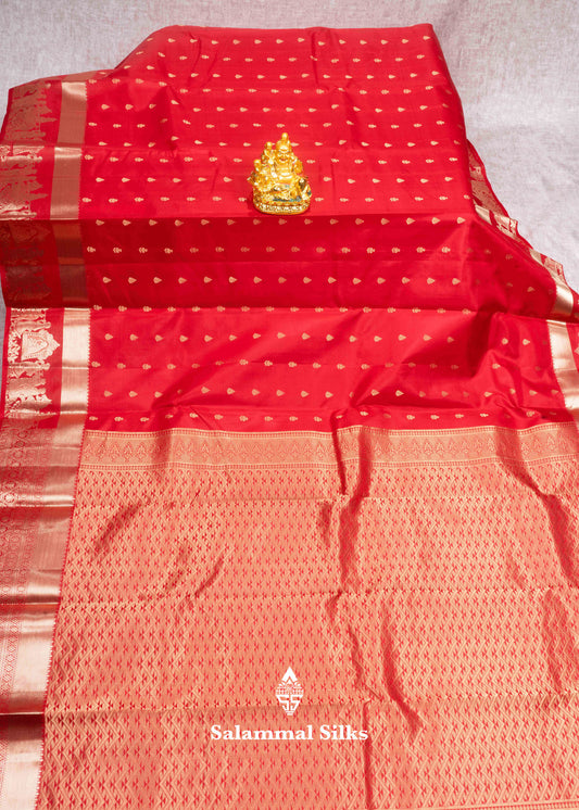Chilli Red Color Kanjivaram Pure Silk Saree Pallakku Fancy Border & Blouse