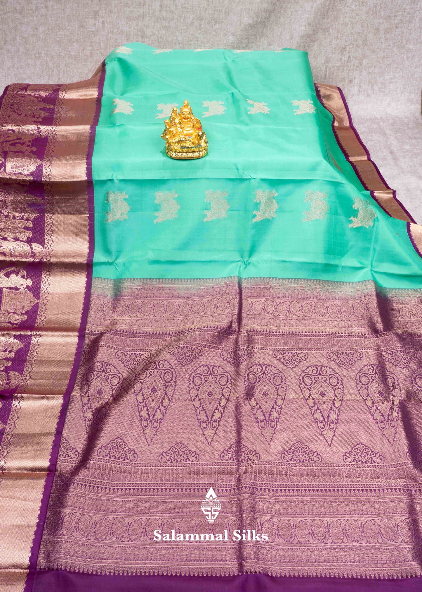 Rexona Green Color Kanjivaram Pure Silk Saree with Pallakku Fancy Border and Magenta Blouse