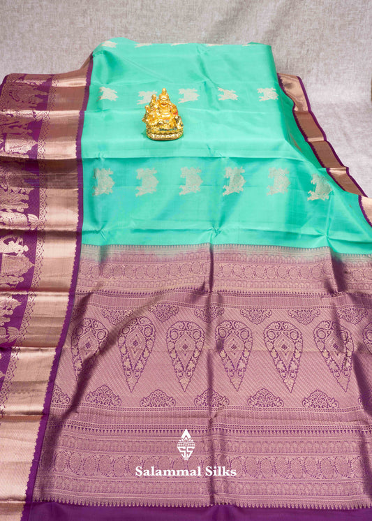 Rexona Green Color Kanjivaram Pure Silk Saree with Pallakku Fancy Border and Magenta Blouse