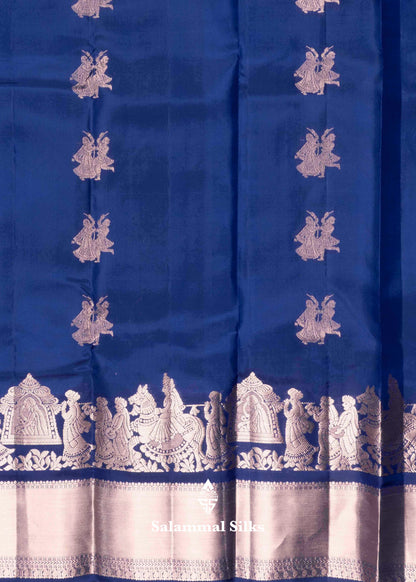 Navy Blue Pure Kanjivaram Silk Saree Pallakku and Fancy Border and with Blouse
