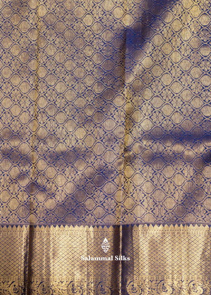 Olive Brown Colour Kanjivaram Pure Silk Saree With Royal Blue Traditional Border