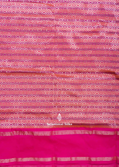 9 Yards Semi Silk Saree Parrot Green & Green Colour with Pink Double Border