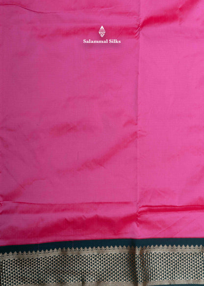 9 Yards Semi Silk Saree Pink Colour with Bottle Green Border