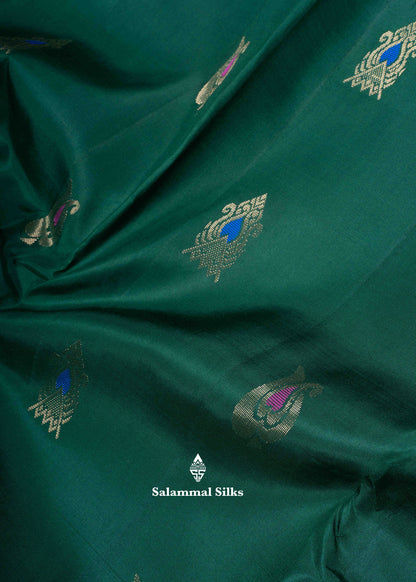 Kanjivaram Bottle Green Pure Silk Saree With Yellow Green Blouse
