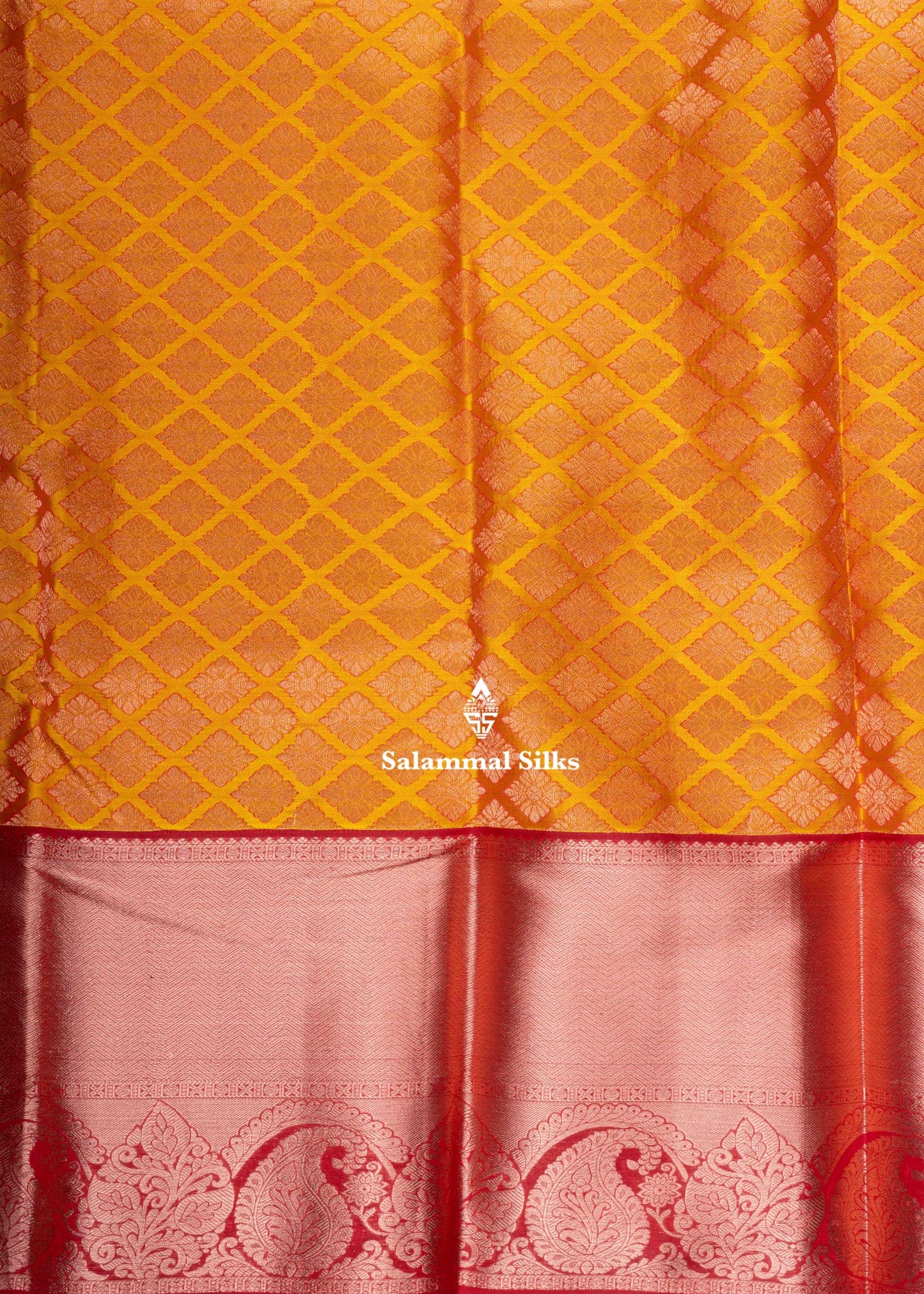 Kanjivaram Mustard Yellow Pure Silk Jacquard Saree With Red Blouse