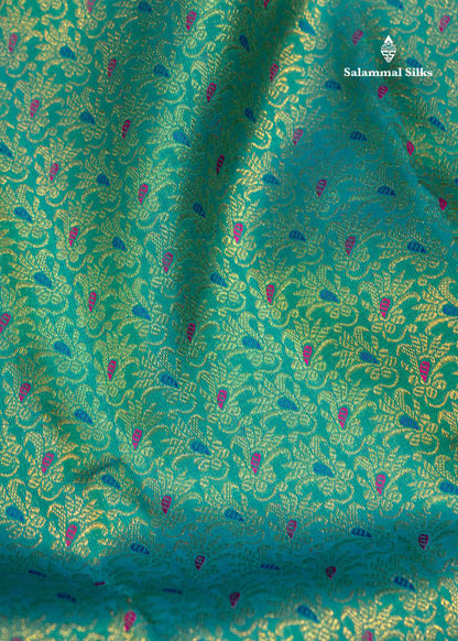 Sapphire Green Colour Kanjivaram Pure Silk Saree with Menna Work
