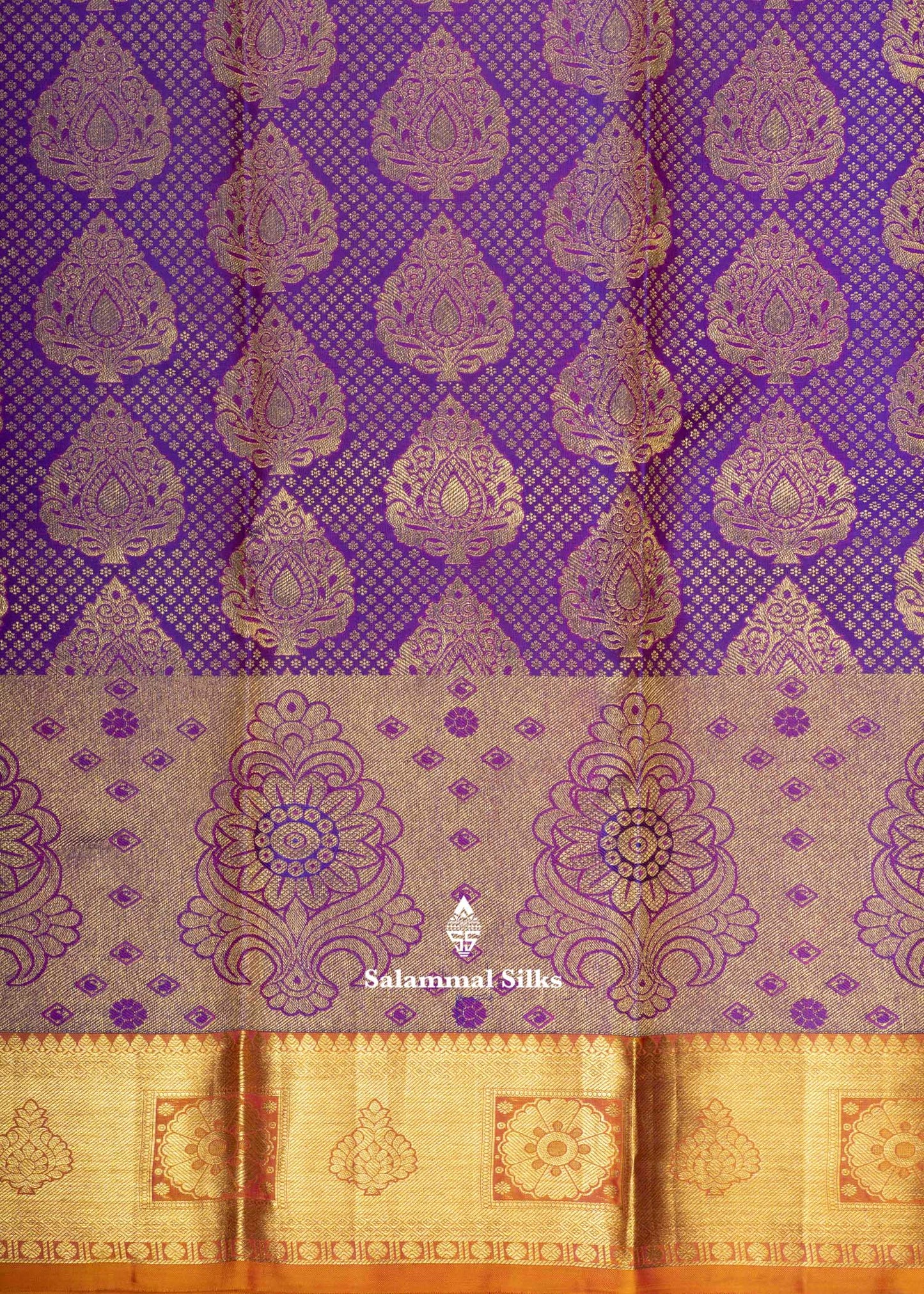 Kanjivaram Violet Pure Silk Jacquard Saree With Mustard Yellow Blouse