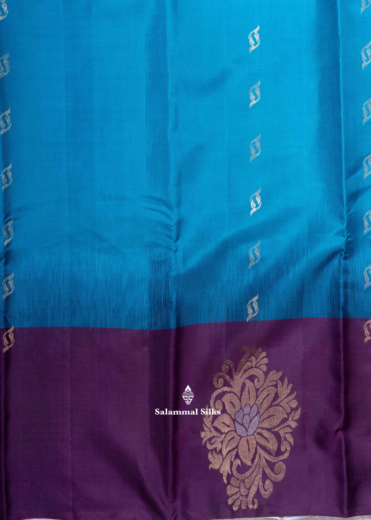 Kanjivaram Rama Blue Pure Silk Saree With Violet Fancy Border