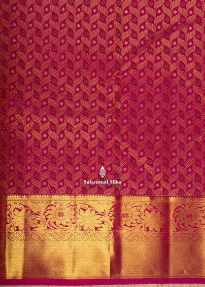 Pure Kanjivaram Magenta Pink Colour Meena Work Silk Saree With Gold Zari Border