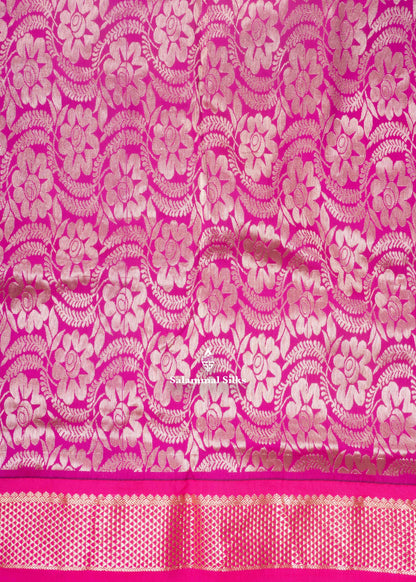 9 Yards Semi Silk Saree Pink Colour with Royal Blue Border