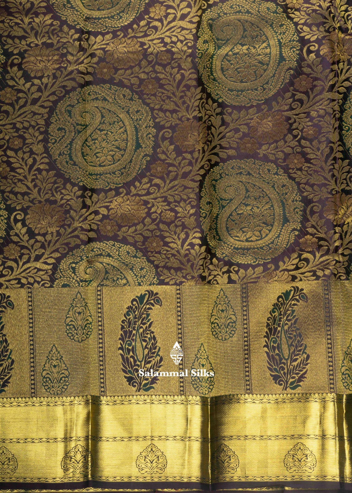 Kanjivaram Brown Pure Silk Jacquard Saree With Bottle Green Blouse