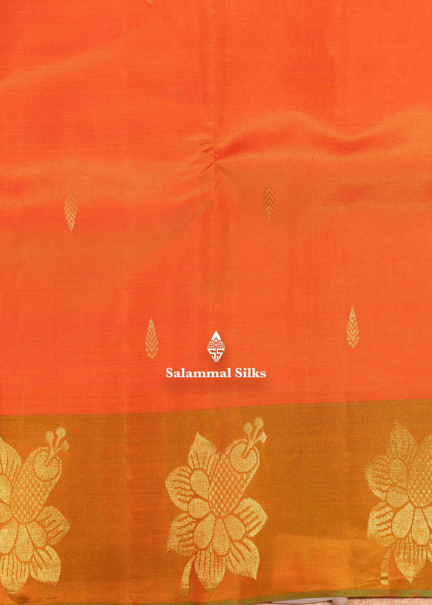 Orange Shade Pure Kanjivaram Silk Saree With Fancy Green Border