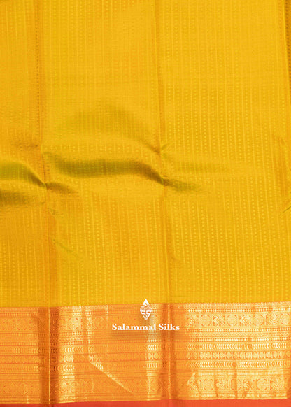 Manthulir Yellow Pure Kanjivaram Silk Saree With Traditional Gold Zari Border