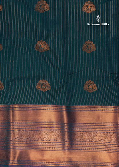 Peacock Green Semi Silk Saree With Pink Blouse