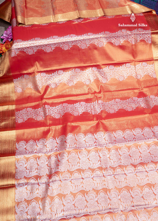 Orange Colour Fancy Semi Silk Saree With Gold Zari Border