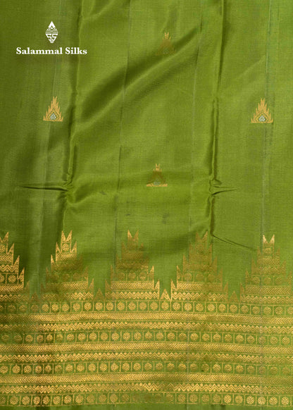 Army Green Pure Kanjivaram Soft Silk Saree With Traditional Gold Zari Border