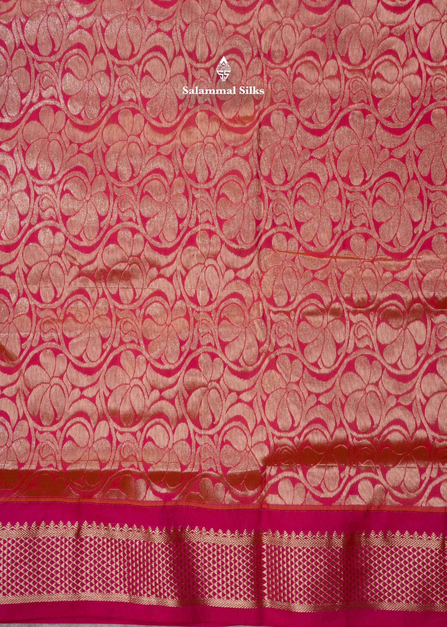 9 Yards Semi Silk Saree Pink Colour with Royal Blue Border