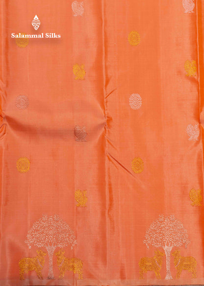 Peach Colour Kanjivaram Pure Silk Saree WithOut Border