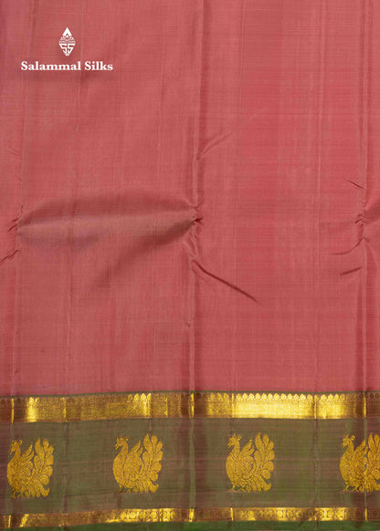 Onion Pink Kanjivaram Pure Silk Saree With Traditional Olive Green Border