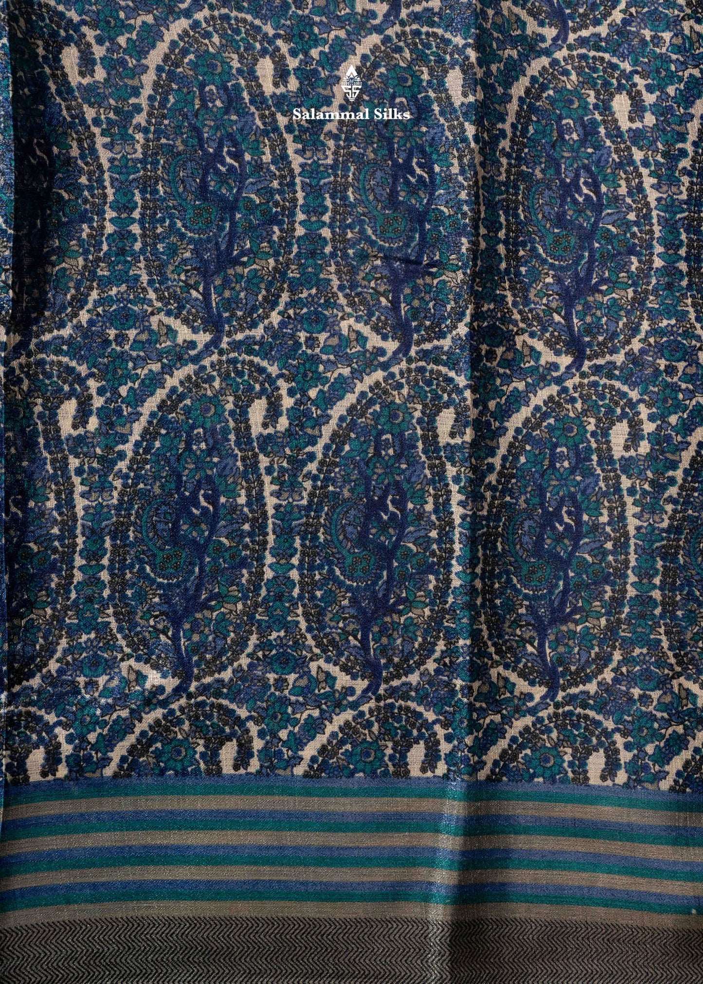 Ink Blue Colour Floral Design Semi Tussar Saree With Blouse