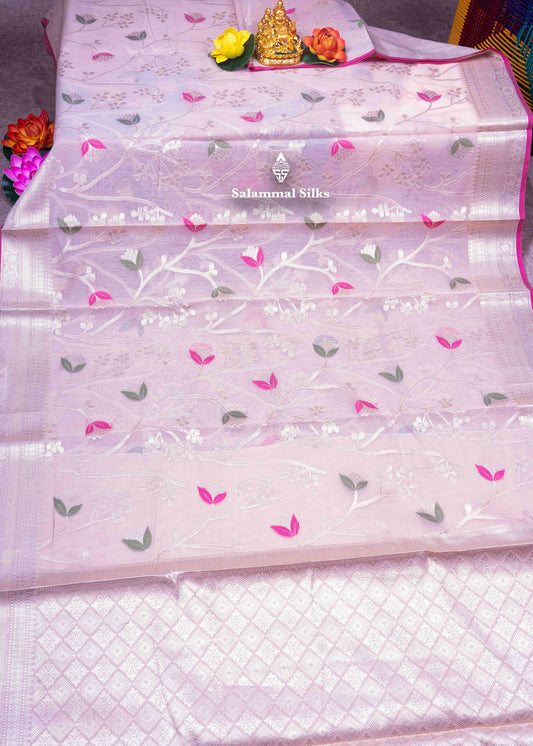 Light Peach Fancy Cotton Mix Saree With Grand Blouse