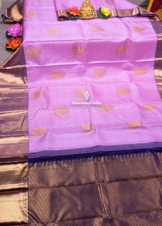 Kanjivaram Light Pink Pure Silk Saree With Nany Blue Blouse