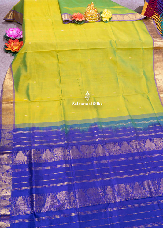 Green Pure Silk Cotton Saree With Olive Violet Blouse