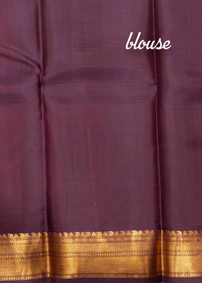 Light Green Colour Small Checks Kanjivaram Pure Silk Saree With Violet Small Size Border