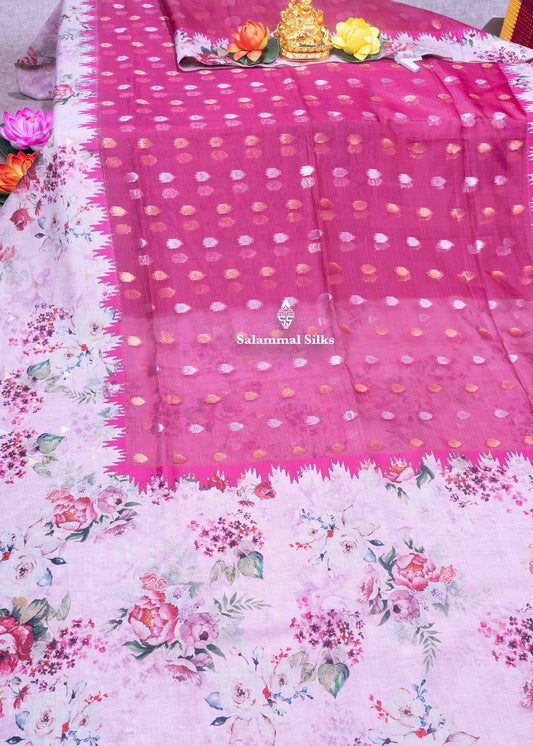 Pink Shade Semi Organza Saree With Floral Border