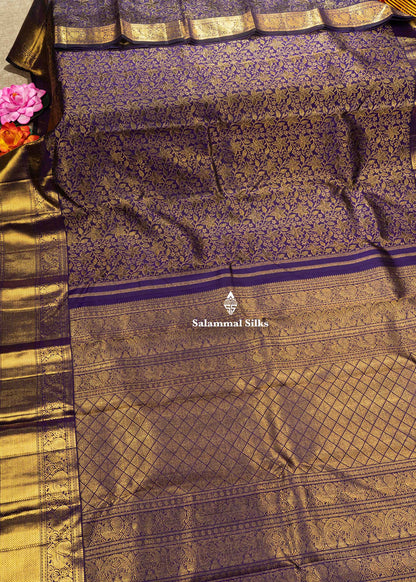 Violet Colour Kanjivaram Pure Silk Saree 3G Zari with Traditional Long Size Border
