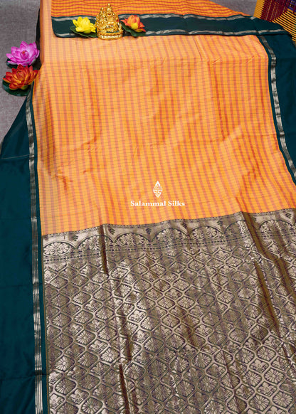 9 Yards Semi Silk Saree Sandal & Light Maroon Colour with Bottle Green Double Border