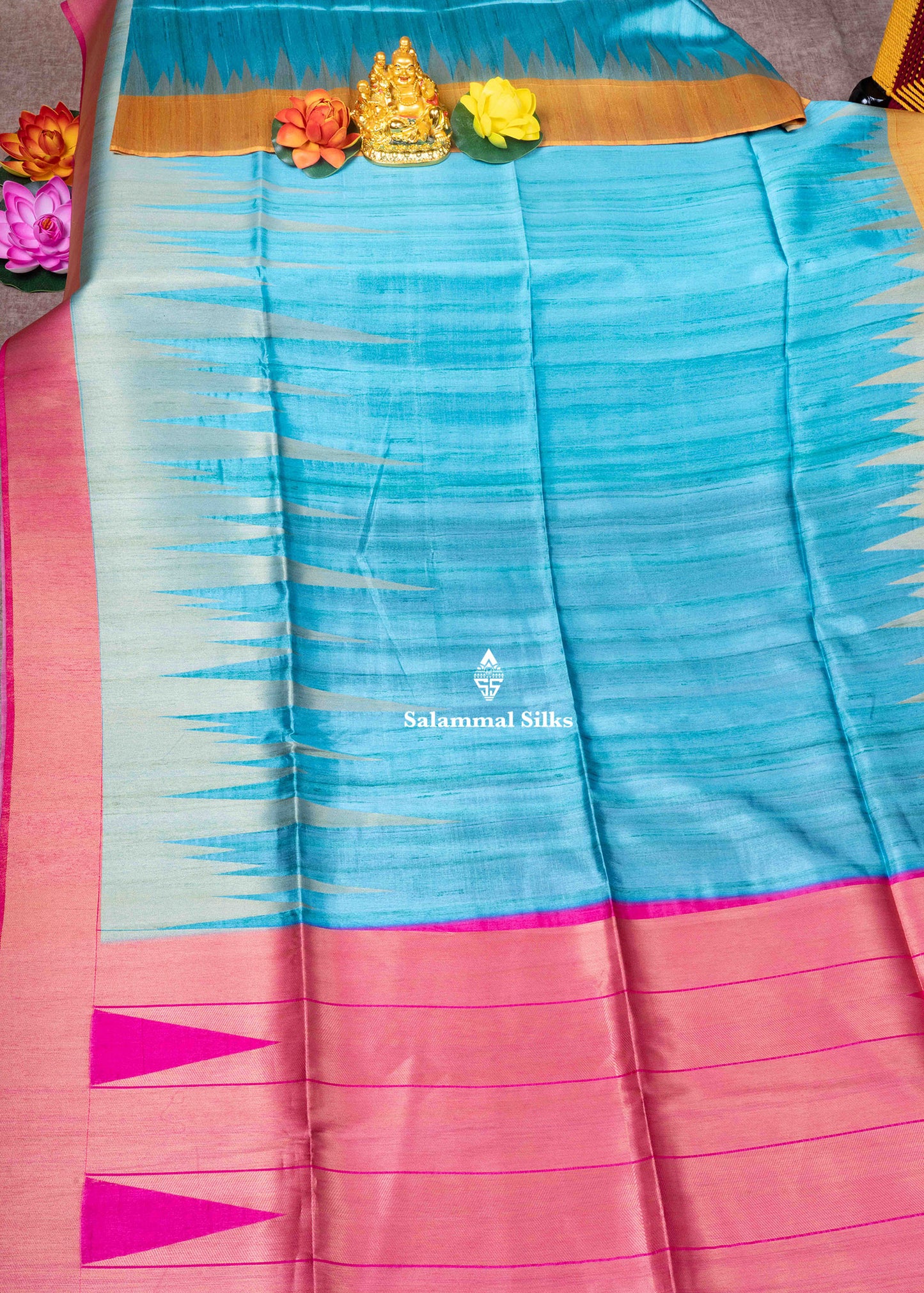 Navy Blue Semi Tussar Fancy Saree With Traditional Ganga & Jamuna Border