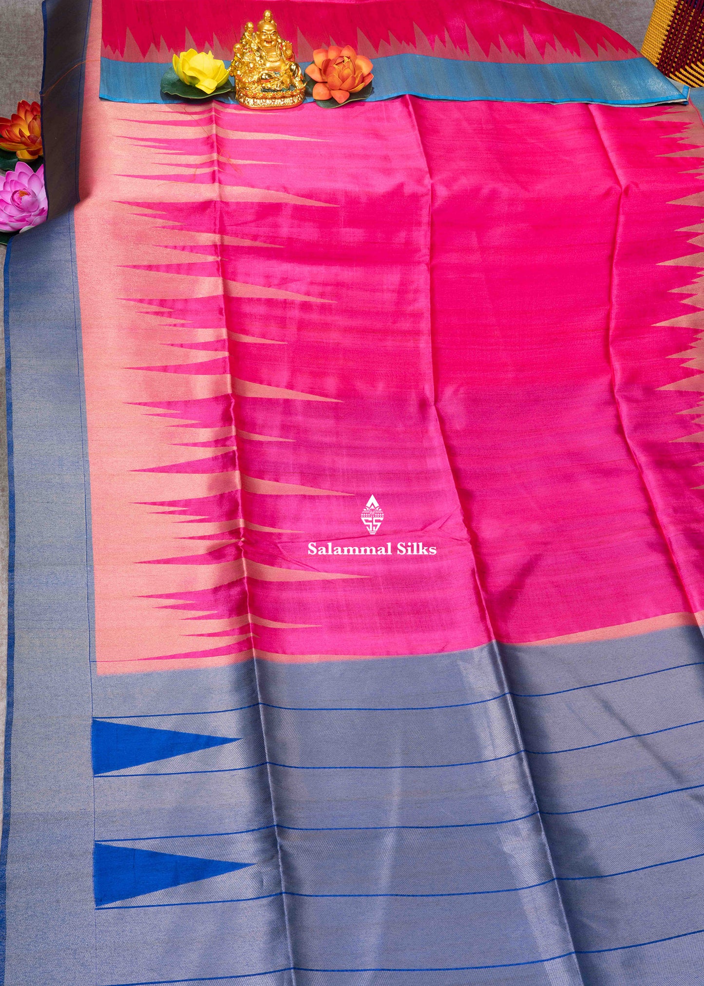 Navy Blue Semi Tussar Fancy Saree With Traditional Ganga & Jamuna Border