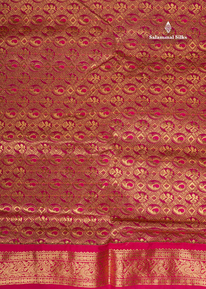 9 Yards Semi Silk Saree Army Green Colour with Pink Border