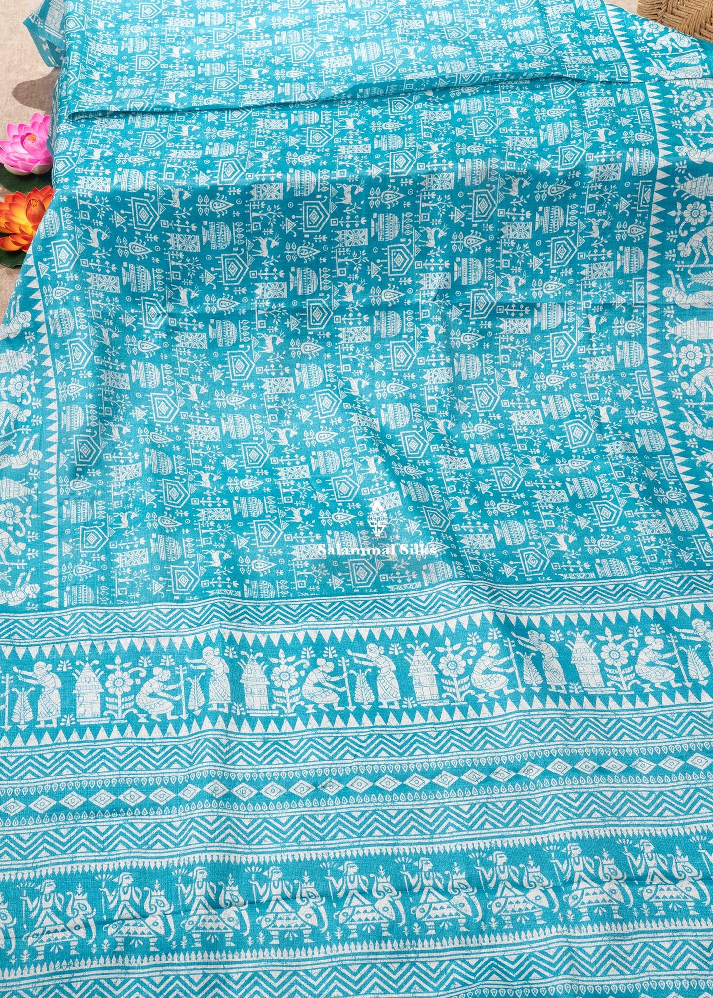 Sky Blue Colour Fancy Semi Tussar Saree With Blouse