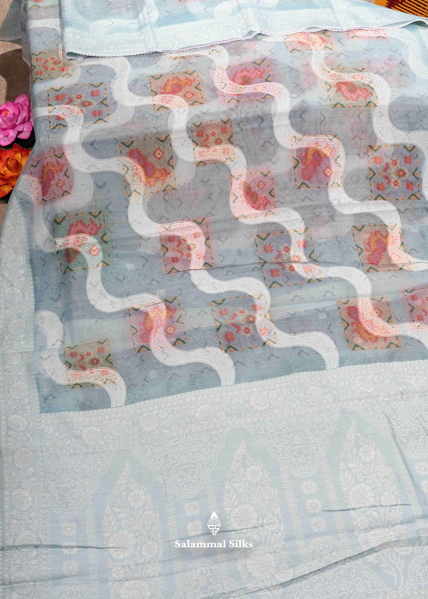 Pastal Blue Fancy Cotton Mix Saree With Thread Work Border