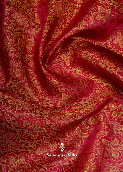 Pure Kanjivaram Red Silk Saree With Gold Zari Border